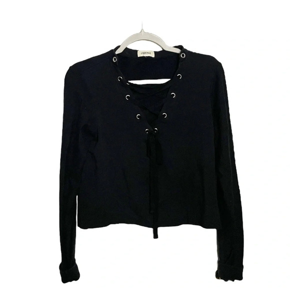 L’AGENCE Top Josilyn Lace Up Terry Sweatshirt Black Size Small - Picture 2 of 6